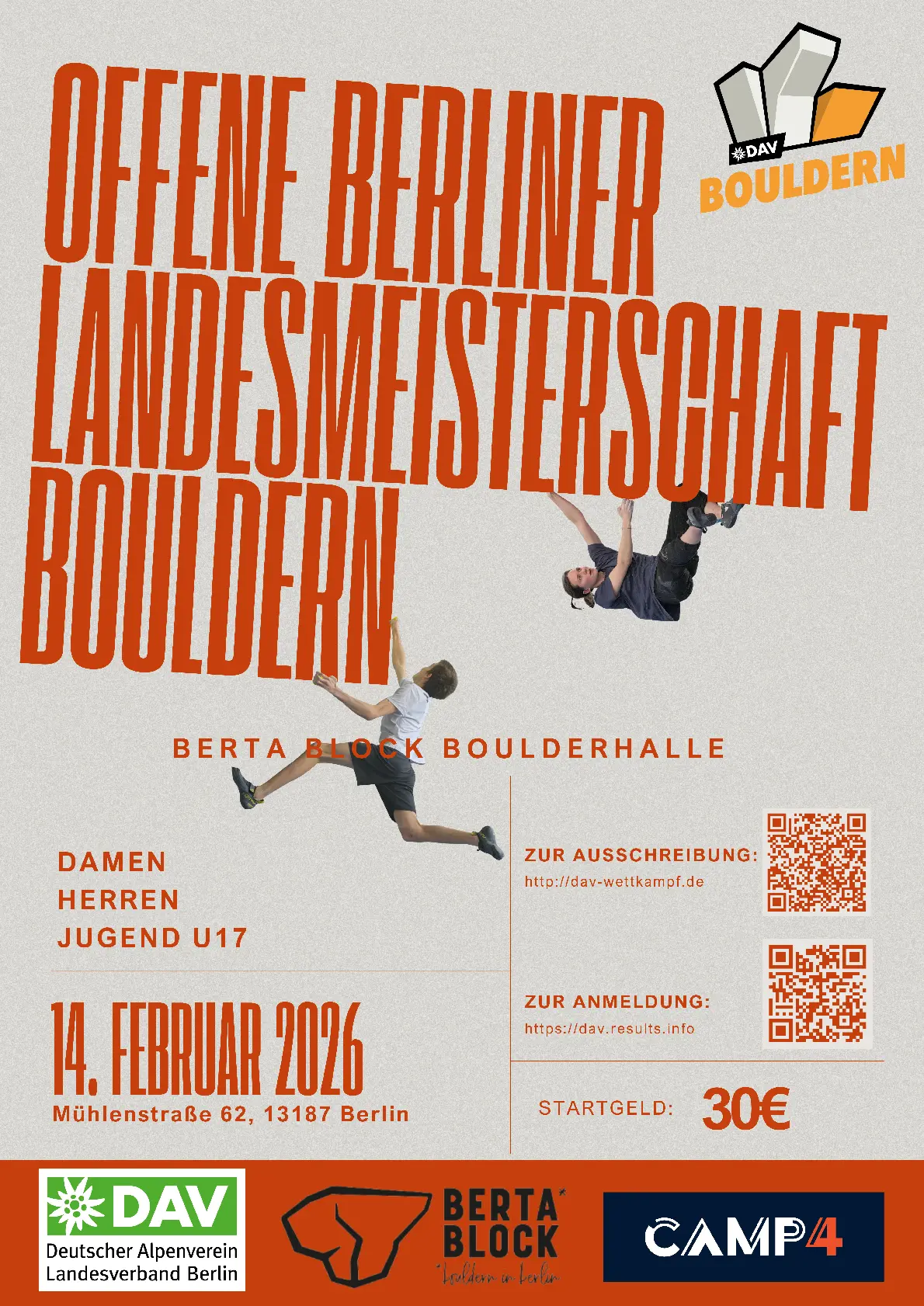 Plakat LM Berlin Bouldern 2026 | © DAV LV Berlin